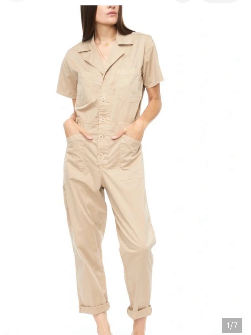 NWOT Pistola Grover Short Sleeve Utility Jumpsuit - Medium- khaki-Cotton